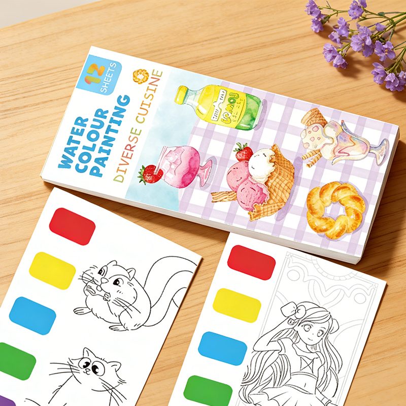 Hardback Watercolor Painting Book with Built-in Paint